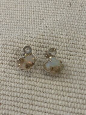 Opalescent Floral Drop Earrings in White and Peach - Gold Tone